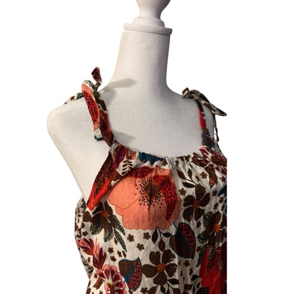 Jane & Delancey Floral Print Tie Strap Tank Top White Multi Small - Picture 3 of 6